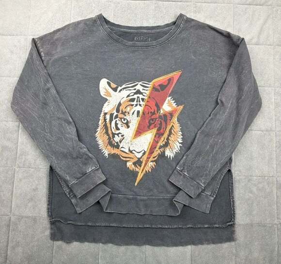 Vintage Canvas Tops - Vintage Canvas Tiger with Lightning Bolt Crew Neck Pullover Sweatshirt